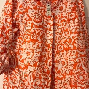 NWT Talbots orange damask button down